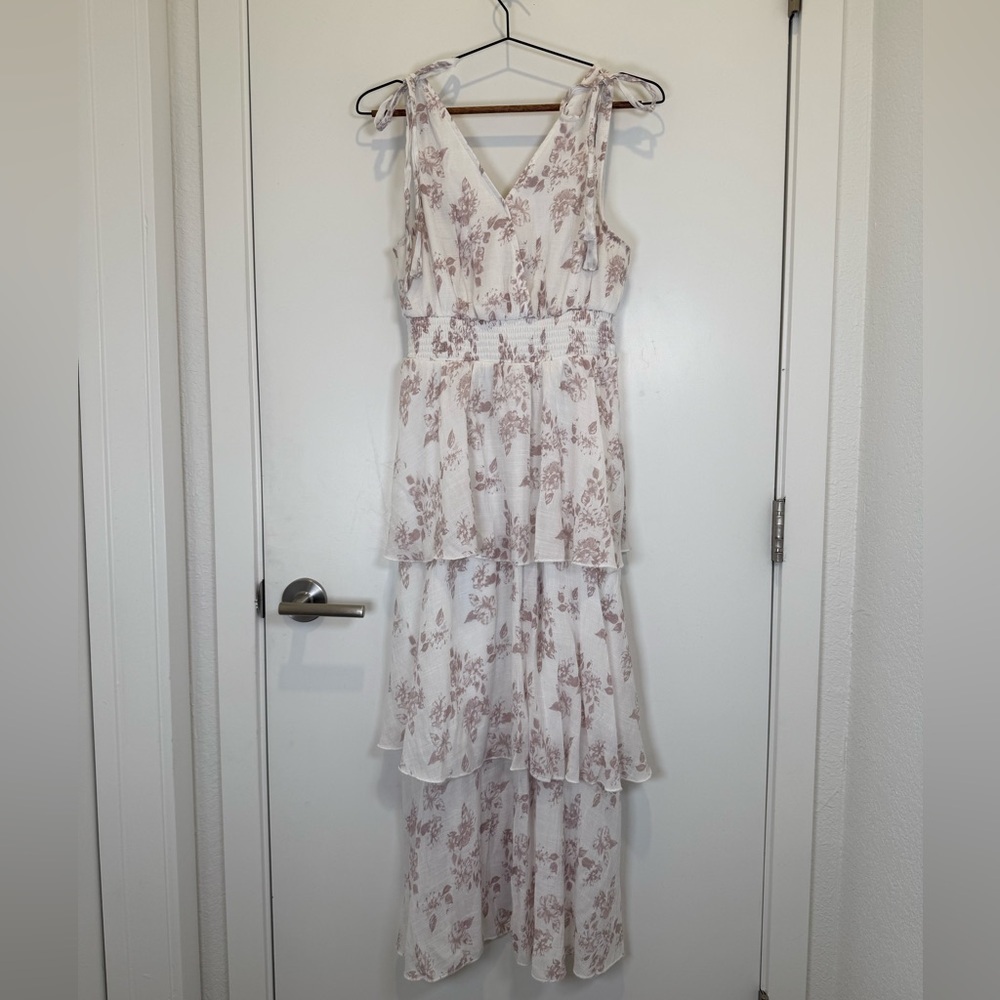 J. Gee White and Pink Floral Tiered Maxi Dress